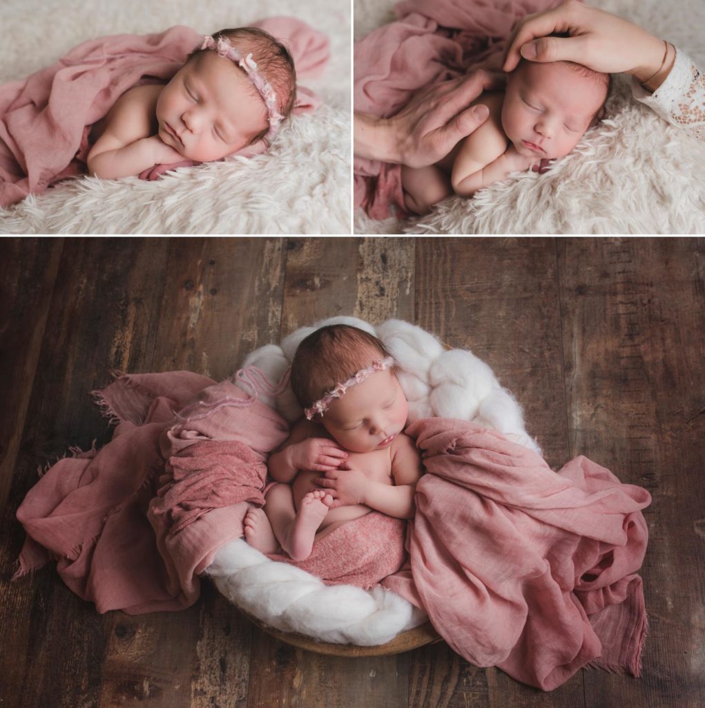 nouveau-né fille photographiée dans un panier